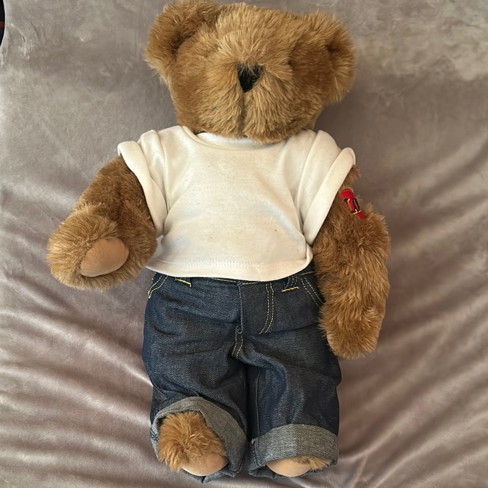 The Vermont Teddy Bear Company Bear with White Shirt and Denim Pants